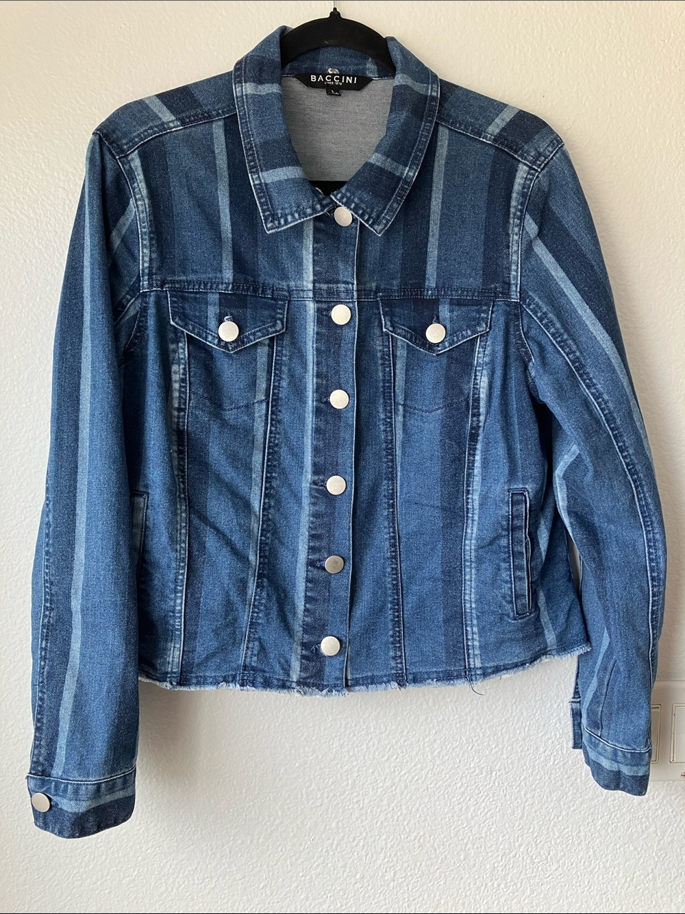 Baccini Two-Tone Blue Striped Denim Jacket Large